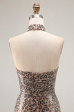 Halter A Line Cut Out Golden Leopard Prom Dress
