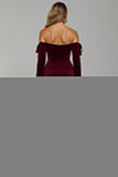 Burgundy Off The Shoulder Velvet Long Holiday Party Dress With Slit