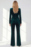 Dark Green Double Breasted Velvet 2-Piece Women Business Suits