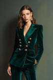 Dark Green Double Breasted Velvet 2-Piece Women Business Suits