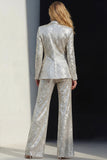 Silver Sequined Peak Lapel Women Prom Suits With Sash