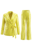 Silver Sequined Peak Lapel Women Prom Suits With Sash