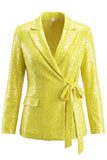 Silver Sequined Peak Lapel Women Prom Suits With Sash