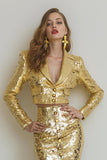 Golden 2-Piece Pencil Prom Suit With Sequins
