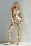 Sparkly Golden 2 Piece Slim Fit Women Prom Suits