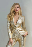 Sparkly Golden 2 Piece Slim Fit Women Prom Suits
