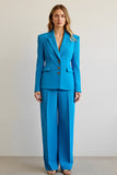 Blue Single Breasted Peak Lapel 2 Piece Business Suits