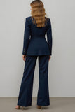 2 Piece Notched Lapel Slim Fit Navy Business Suit