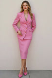 Pencil Pink Notched Lapel Single Breasted 2 Piece Midi Work Suit