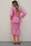 Pencil Pink Notched Lapel Single Breasted 2 Piece Midi Work Suit