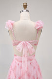 Blush Flower A-Line Cut-Out Tulle Backless Print Maxi Dress