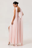 Blush A-Line Strapless Ruched Corset Convertible Long Bridesmaid Dress