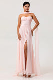 Blush A-Line Strapless Ruched Corset Convertible Long Bridesmaid Dress