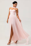 Blush A-Line Strapless Ruched Corset Convertible Long Bridesmaid Dress