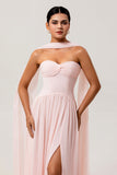 Blush A-Line Strapless Ruched Corset Convertible Long Bridesmaid Dress