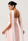 Blush A-Line Strapless Ruched Corset Convertible Long Bridesmaid Dress