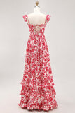 Blue Flower A-line Off The Shoulder Ruched Long Bridesmaid Dress with Slit