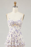 Purple Flower A-line Cut Out Long Chiffon Bridesmaid Dress with Slit