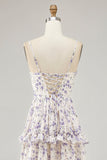 Purple Flower A-line Cut Out Long Chiffon Bridesmaid Dress with Slit