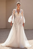 Ivory A Line Appliqued Long Wedding Dress