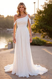 Ivory Asymmetrical Neck A Line Wedding Dress