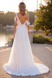 Ivory Asymmetrical Neck A Line Wedding Dress