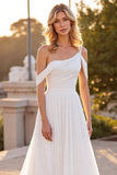 Ivory Asymmetrical Neck A Line Wedding Dress