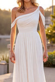 Ivory Asymmetrical Neck A Line Wedding Dress