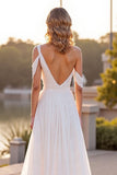 Ivory Asymmetrical Neck A Line Wedding Dress