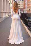Cold Shoulder Ivory A Line Wedding Dress with Long Sleeves