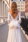 Cold Shoulder Ivory A Line Wedding Dress with Long Sleeves