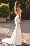 Mermaid Ivory Spaghetti Straps Wedding Dress with Slit