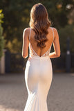 Mermaid Ivory Spaghetti Straps Wedding Dress with Slit