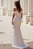 Cold Shoulder Mermaid Ivory Wedding Dress with Slit