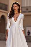 Ivory A Line V-Neck Long Wedding Dress