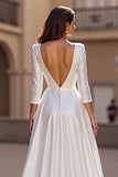 Ivory A Line V-Neck Long Wedding Dress