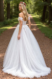 Off The Shoulder Ivory Appliqued Wedding Dress with Slit