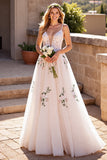 Floral A line Ivory Wedding Dress with Appliques
