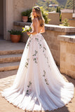Floral A line Ivory Wedding Dress with Appliques