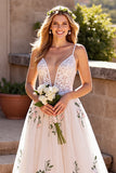 Floral A line Ivory Wedding Dress with Appliques