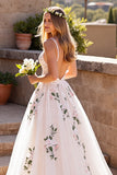 Floral A line Ivory Wedding Dress with Appliques