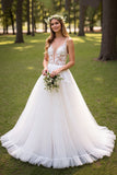 Ivory A Line Spaghetti Straps Wedding Dress with Appliques