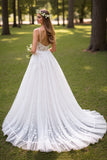 Ivory A Line Spaghetti Straps Wedding Dress with Appliques