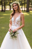 Ivory A Line Spaghetti Straps Wedding Dress with Appliques
