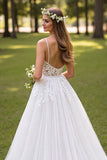 Ivory A Line Spaghetti Straps Wedding Dress with Appliques