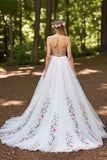 Floral Ivory A Line Wedding Dress with Appliques
