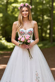 Floral Ivory A Line Wedding Dress with Appliques