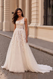 One Shoulder Ivory A Line Wedding Dress with Appliques