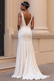Ivory A Line V Neck Wedding Dress With Slit