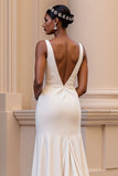Ivory A Line V Neck Wedding Dress With Slit